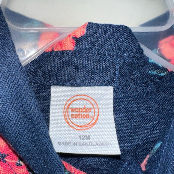NWT NEW Baby Boy Wonder Nation Outfit 12M Navy Coral Hawaiian 2 piece Button - Picture 4 of 10